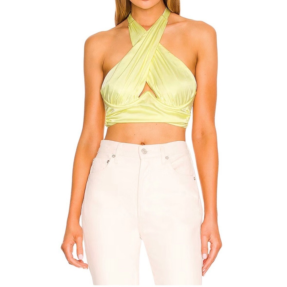 NWT For Love & Lemons Rana Cross Front Crop Top Yellow Women's Size Medium